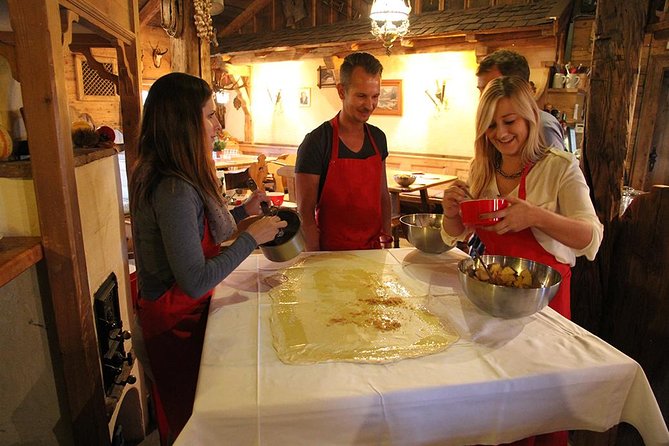 Apple Strudel & Prezel Cooking Class incl. Dinner & Music - Entering Edelweiss Cooking School’s mountain-cave kitchen